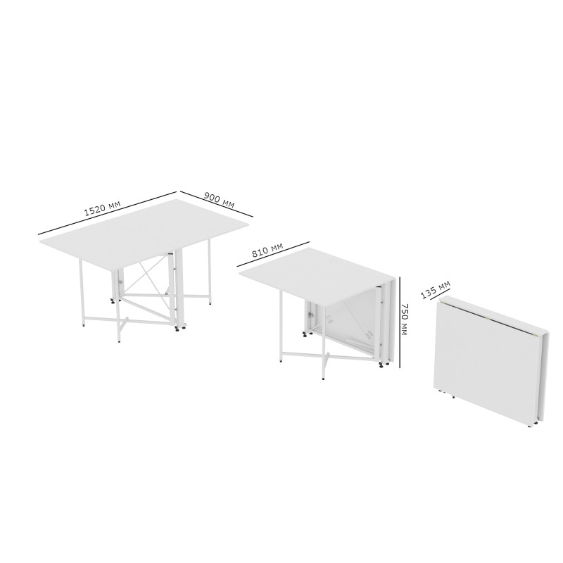 Стол обеденный трансформер книжка Орион Pro Ferrum-decor 75x152x90 Белый металл ДСП Белый 16 мм (FRD-107410)
