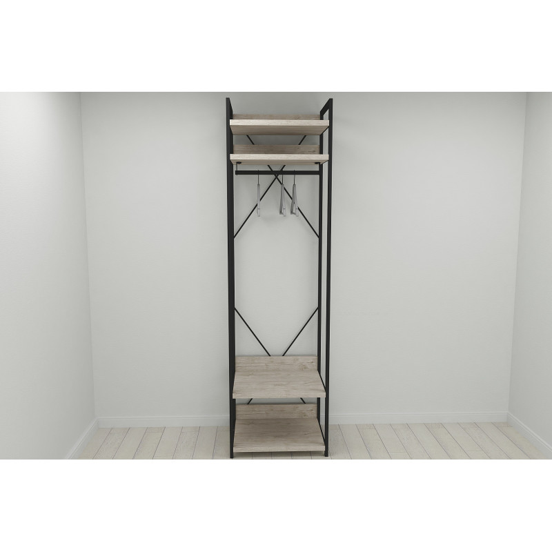 Шафа Гардероб Уні секція 2 серії Конект Ferrum-decor 220x60x50 см Чорний метал ДСП Дуб Сан-Марино 32 мм (FRD-106891)