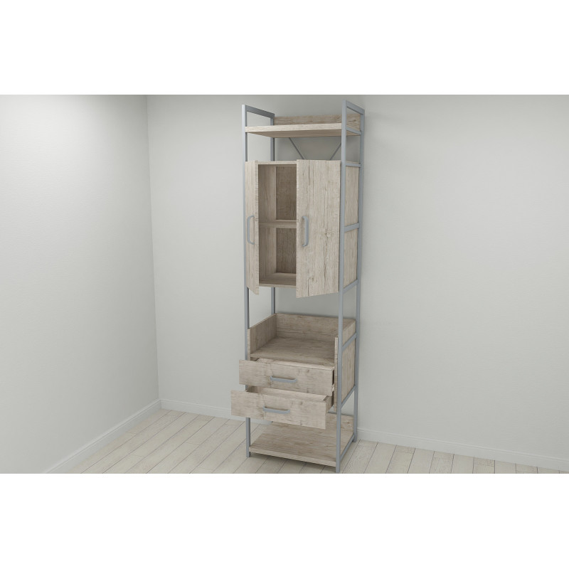 Шафа Гардероб Уні секція 5 серії Конект Ferrum-decor 220x60x50 см Сірий метал ДСП Дуб Сан-Марино 32 мм (FRD-106881)