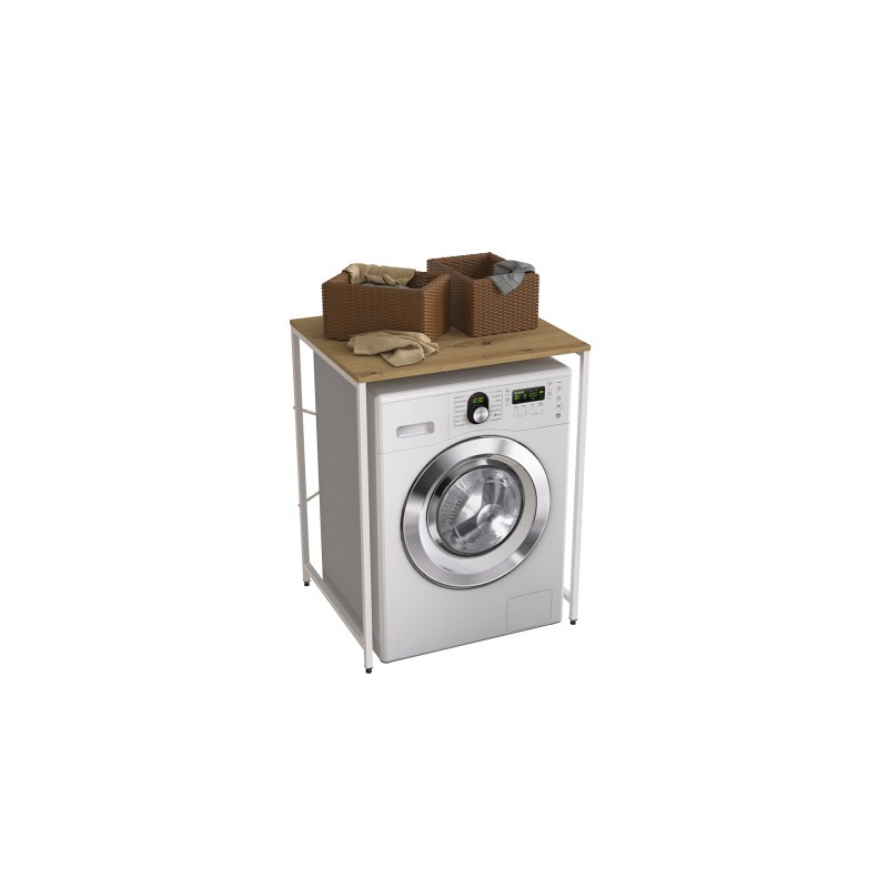 Стеллаж полка Бафрум 401 Ferrum-decor для стиральной машины 90x70,5x60,5 Белый металл ДСП Дуб Артизан 16 мм (FRD-107361)