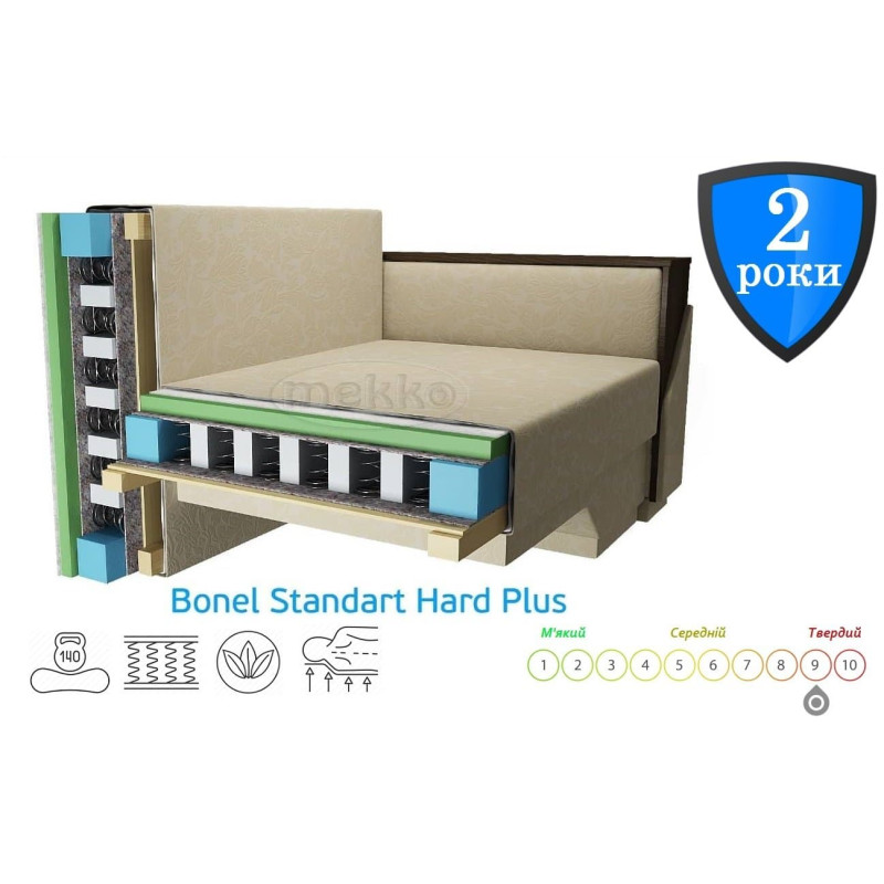 Ортопедический раскладной диван Мекко Reston 2250×960 Bonel Standart Hard Plus III категория Austin 21 Black