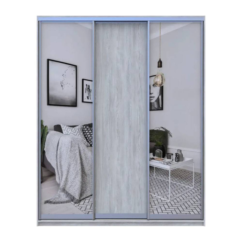 Шкаф купе Doros Сити Лайт Сосна Натти 1 ДСП / 2 зеркала 225х60х225 (DRS-011972)